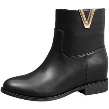 IVACHY Women's Black V‑Shaped Almond Toe Boot – Gold Detail, 7.5
