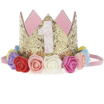 Toddler Birthday Hat with Flower Decoration for 1-3 Year Olds
