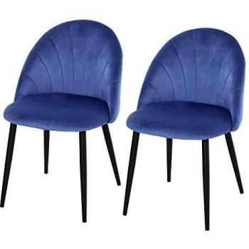 HOMCOM Set di 2 Sedie da pranzo nordiche in velluto senza braccioli con schienale curvo gambe in metallo sedia imbottita per sala da pranzo blu
