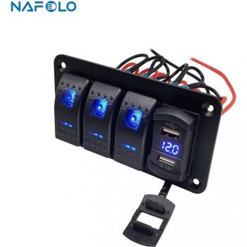 4 Gang Car Rocker Switch with Dual USB and Voltmeter