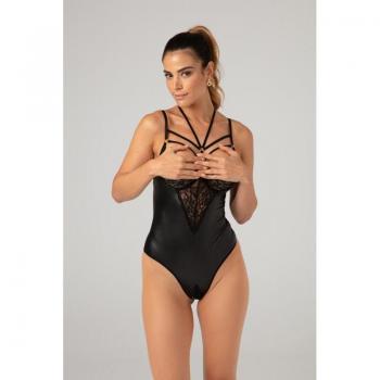 Gemma Black Crotchless Wetlook Teddy