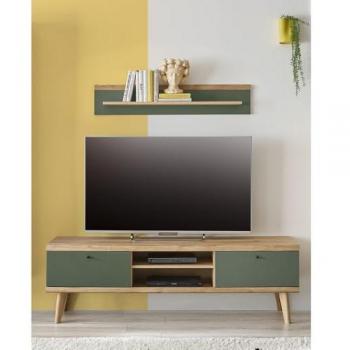 AVEZZANO-61 TV-Lowboard und Wandboard Set in Eiche mit grün