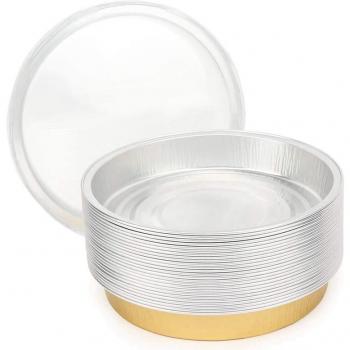 Disposable Round Foil Pans with Lids, 6 Inch, 25 Pack