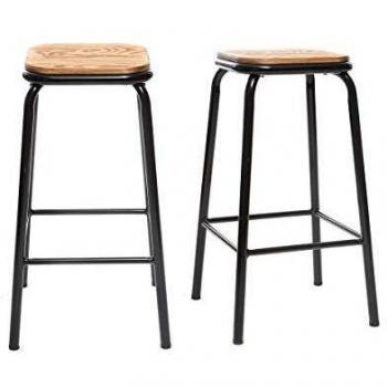 Set di sgabelli da bar neri e legno scuro 65 cm