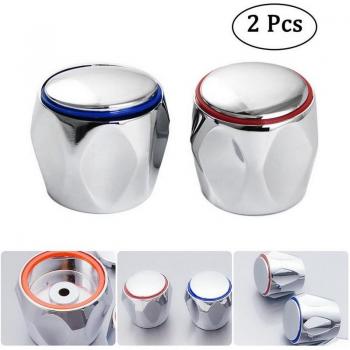 Silver Tone Faucet Knob Handle Set (Red & Blue)