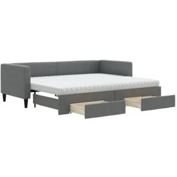 Lit de jour 80x200 cm tissu gris foncé avec tiroirs
