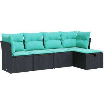 Polyrattan Outdoor Set 5 pezzi neri con cuscini inclusi