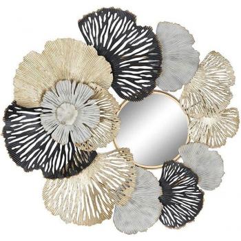 Espejo de pared con marco de metal blanco y decoración de hojas doradas (74 x 6 x 75 cm)