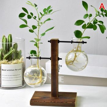 Büro Dekor Tischvase aus Glas mit Holztablett SAL99