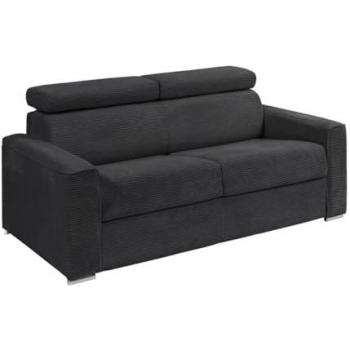 Sofá cama 4 plazas en pana gris, somier de láminas 160 cm, colchón 14 cm, modelo Vizir