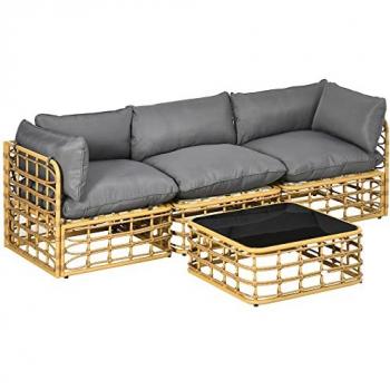 4 tlg. Rattan Gartenmöbel-Set, Sitzgruppe mit Kissen für Garten