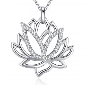 Collier argent sterling avec pendentif fleur de lotus et zircon