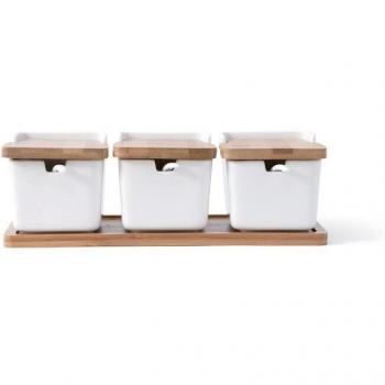 Set of 3 Condiment Jars with Bamboo Lids