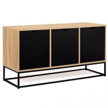 Credenza bassa nera, 3 ante, stile industriale BOSTON