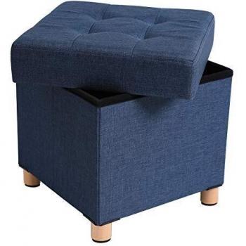 Foldable Navy Blue Cube Ottoman – Space Saver