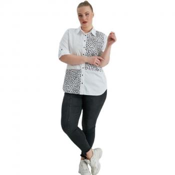 Fierte Sportkatoenen Damesoverhemd 5XL Wit Zebrapatroon RG4199
