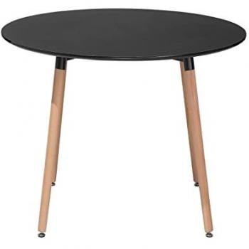 Tavolo da Pranzo Rotondo in Legno di Faggio Nero Ø 90 cm Stile Minimalista Bovio