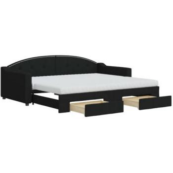 Sofá cama nido con cajones tela negro 90x200 cm