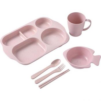 6pcs Wheat Straw Divided Plates for Children