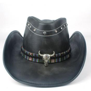 Sombrero de Vaquero al Aire Libre de Cuero Negro con Ala Ancha