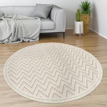 Mosaico Tappetino Boho Frangiato, tondo 120 cm, colore crema