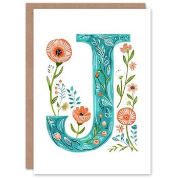 Letter “J” in Wildflowers Watercolor Card – For Her Birthday