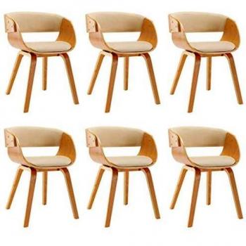 Set de 6 Sillas de Comedor en Madera Curvada y Piel Sintética