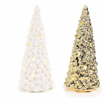 Set 2 Alberi Natalizi Luminosi in Ceramica – Decorazione per Negozio e Casa