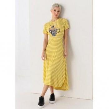Lois Jeans Robe d'Été à Rayures Jaunes S