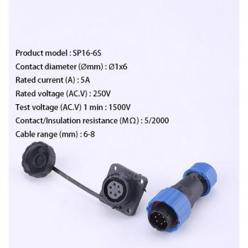 SP16 IP68 Waterproof Square Aviation Connector Plug & Socket Male/Female 2-9 Pins