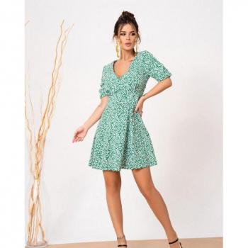 ISSA Plus Size S Dress with Neckline in Green