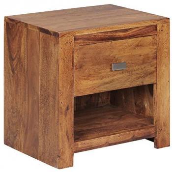 KADIMA DESIGN Nachttisch aus Sheesham-Holz, rustikaler Stil, mit Schublade und Ablagefläche