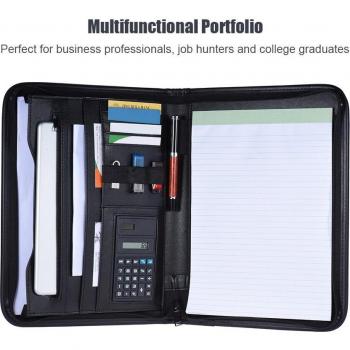 Portafolio de cuero PU con cremallera y organizador