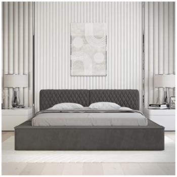 Lit coffre VERNON – Tissu bouclé Anthracite – 180x200 cm – Design contemporain