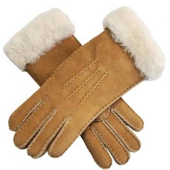 Infinity Leather Classic Tan Suede Sheepskin Gloves w/ Fur Cuff – Large Women’s Size