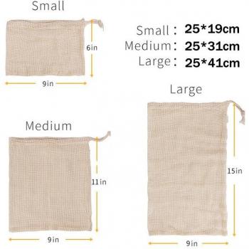 20pcs Drawstring Organic Cotton Produce Bags