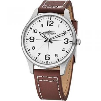 Armbanduhr Echt Leder Uhr 42 mm 3ATM Miyota 2035 schwarz weiß Fliegeruhr Flieger (Beige)