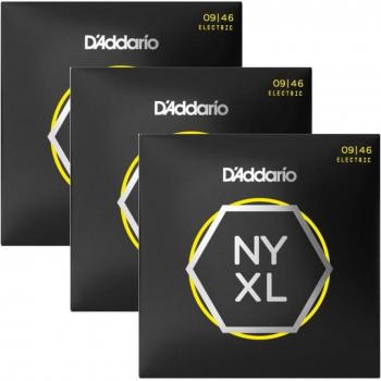 D'Addario NYXL Nickel Wound Electric Guitar String Set, 9-46, 3-Pack