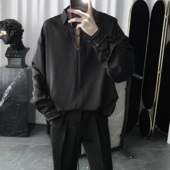 Men's Loose Fit Solid Color Long Sleeve Shirt