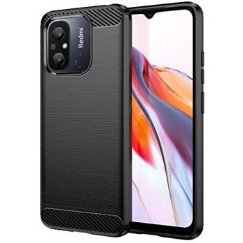 Funda de Silicona Negra para Xiaomi Redmi 12c con Diseño de Fibra de Carbono