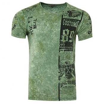 Rusty Neal Herren T-Shirt mit eindrucksvollem Print in Khaki, Größe L