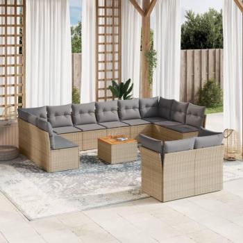 Juego Sofá Jardín Beige Ratán Maison Exclusive 13 piezas