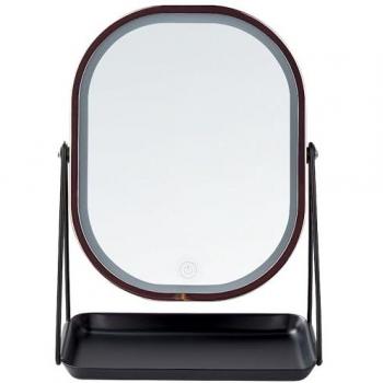 Beliani Espejo LED de Maquillaje en Metal Rosa, Dorado y Negro 20 x 32 cm
