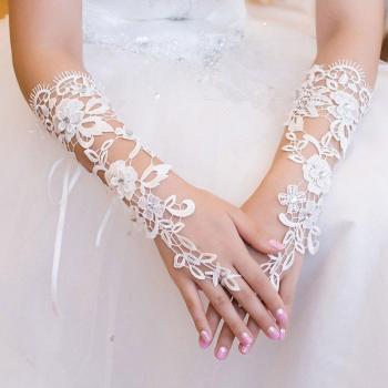 Guantes Blancos de Encaje a la Moda para Bodas, Con Apliques de Cristal