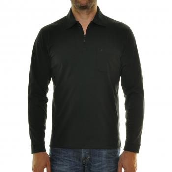 Ragman Herren Langarmpoloshirt XXL – Softknit Material, schwarze Farbe, mit Zip