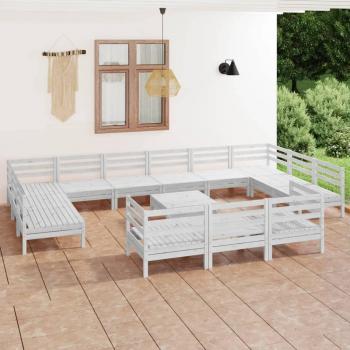 Set Lounge da Giardino 14 pz in Legno Massello di Pino Bianco