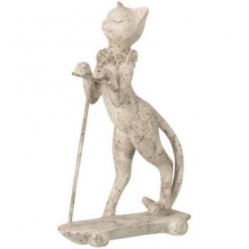 Statuette Katze auf Roller in Grau