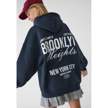 Stradivarius Dunkelblaues Oversized-Hoodie L