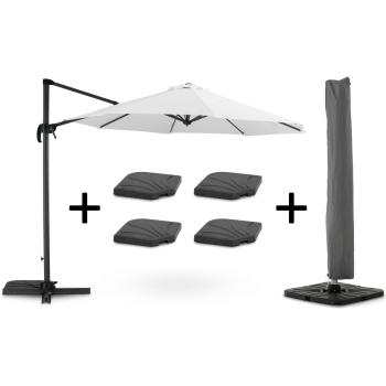 Parasol Rond 3m Écru avec Socles et Housse de Protection