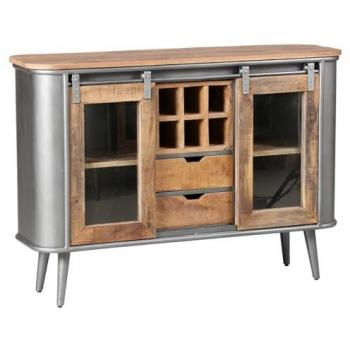 Buffet 2 Portes 2 Tiroirs Patiné Bois et Acier